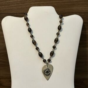 Necklace .925 Heart Rose Charm Artisan Brown Smokey Quartz Toggle Necklace 16”